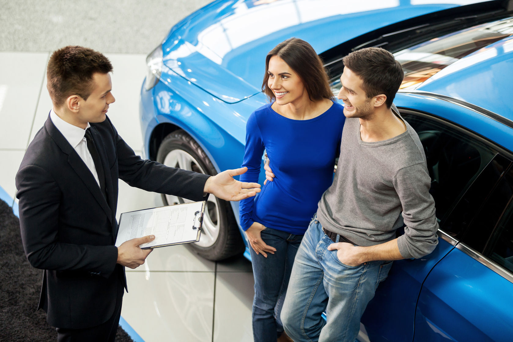 Salesman with customers