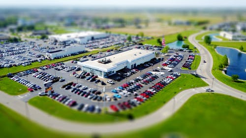 aerial photo of a car dealership